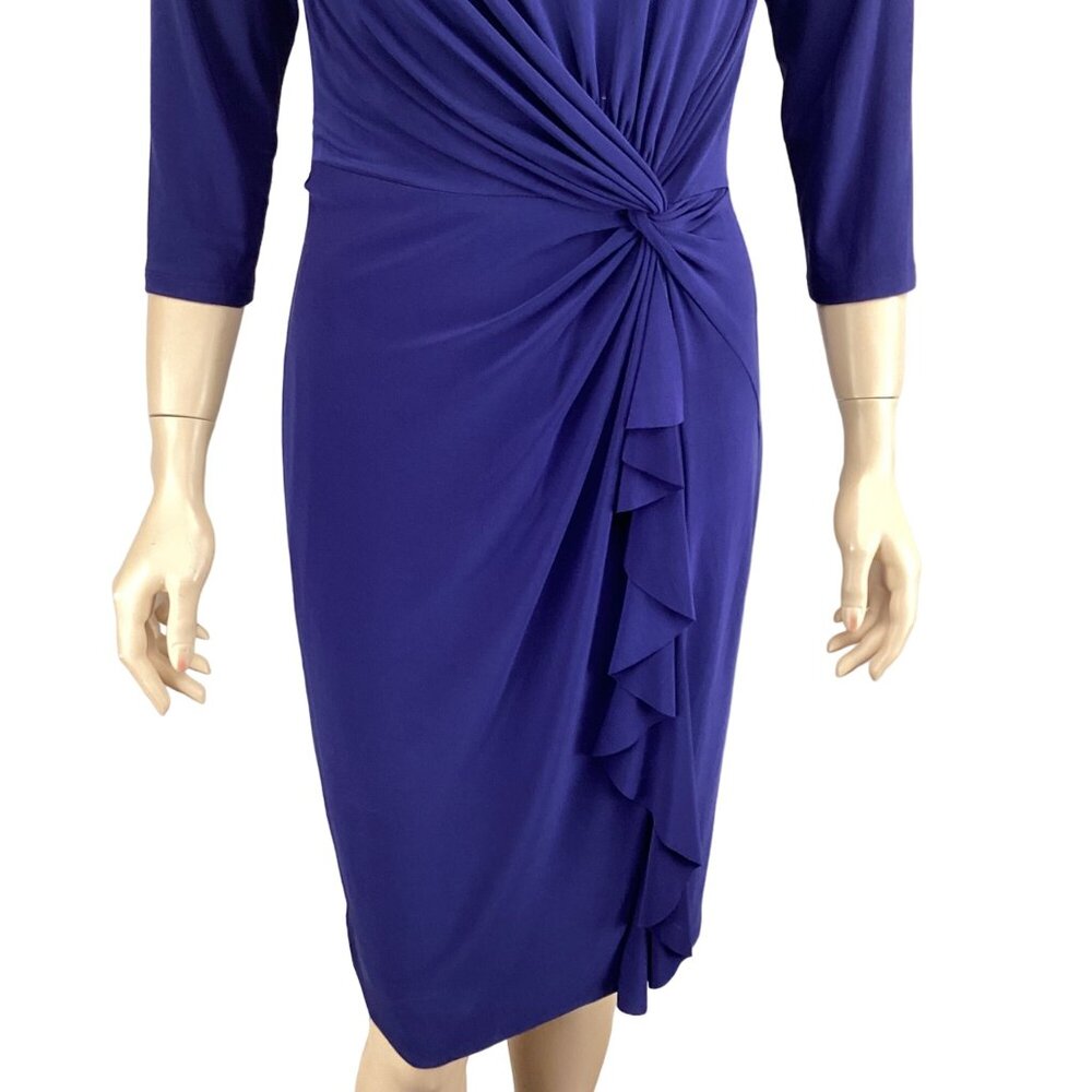 Lauren Ralph Lauren Dress‎ Size 4 Womens Blue 3/4 Sleeve Ruched Waist Ruffle - Picture 7 of 7